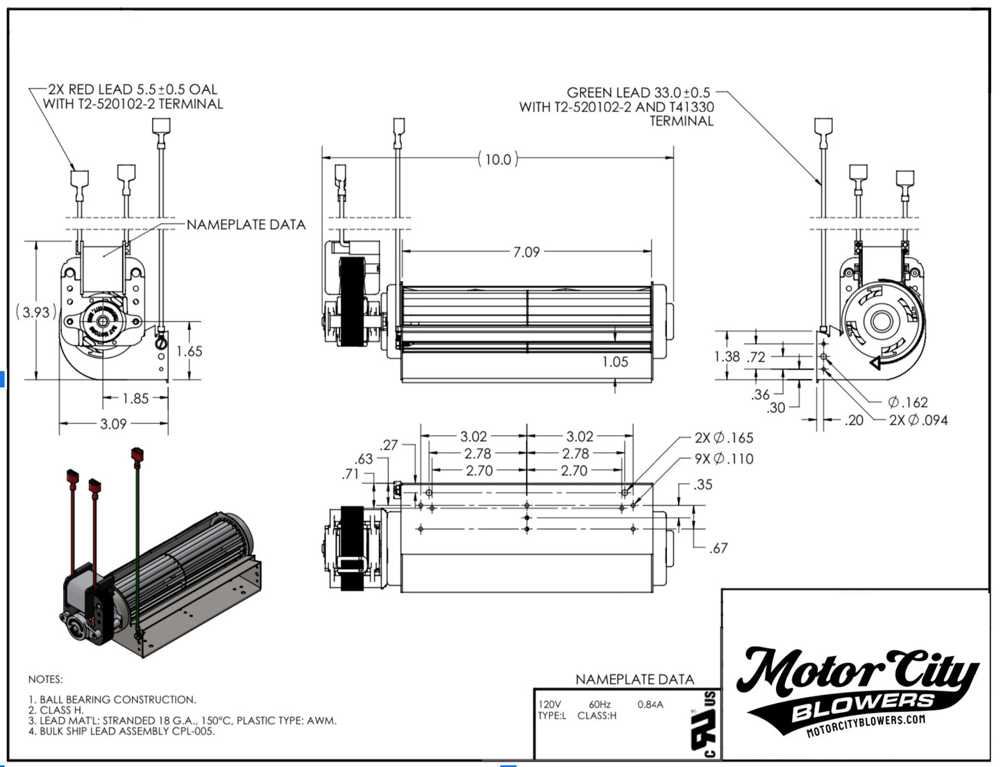 10" Low Profile Blower Right Motor